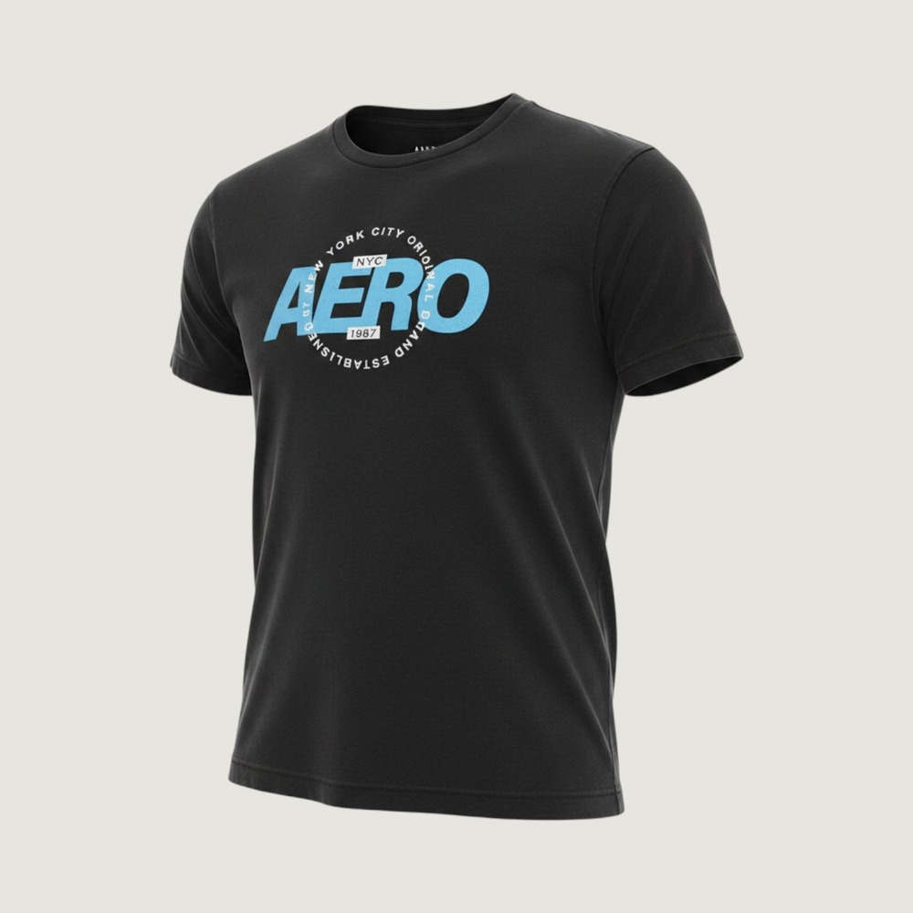 Aeropostale Mens Black Aero NYC 1987 Graphic Tee Short Sleeve‎ Cotton Shirt M